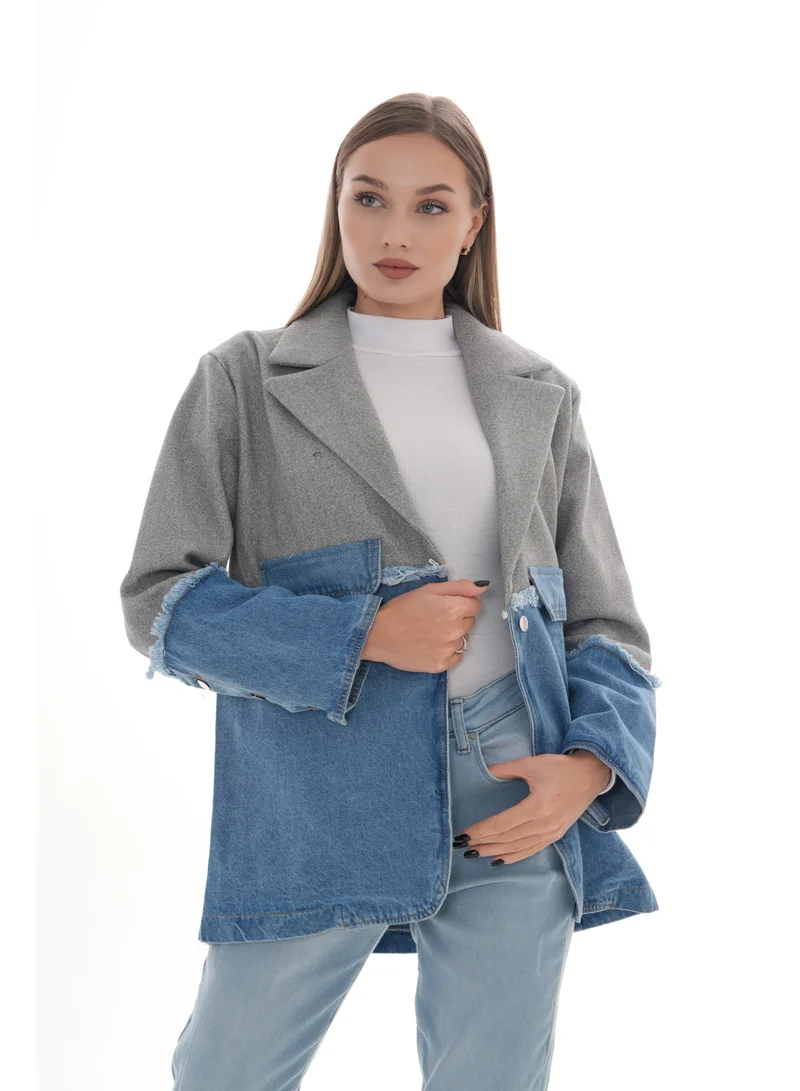 Marvella By Rasha GREY Denim and Wool-Blend Jacket for Women | Best Price UAE